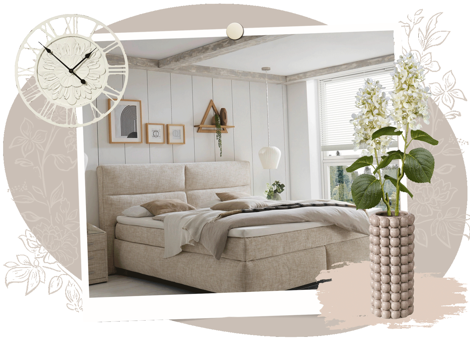 Innenarchitektur, Mobiliar, Pflanze, Dekoration für Zuhause, Bett