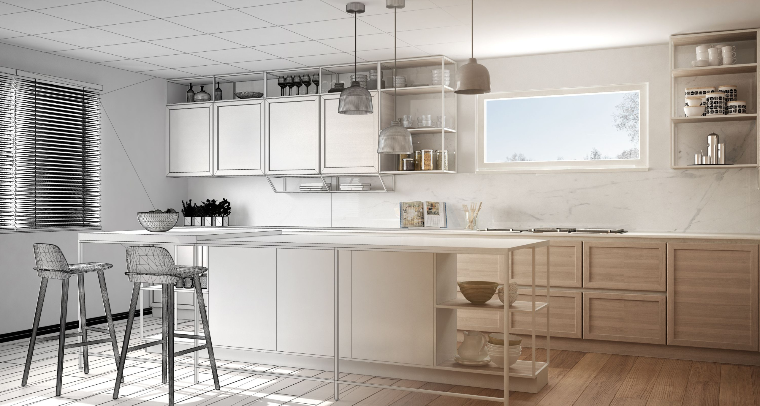 Drinnen, Innenarchitektur, Küche, Mobiliar, Barhocker