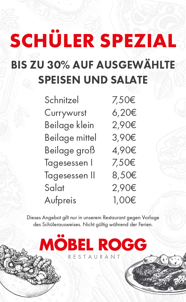Schueler Spezial 30% auf Speisen und Salat